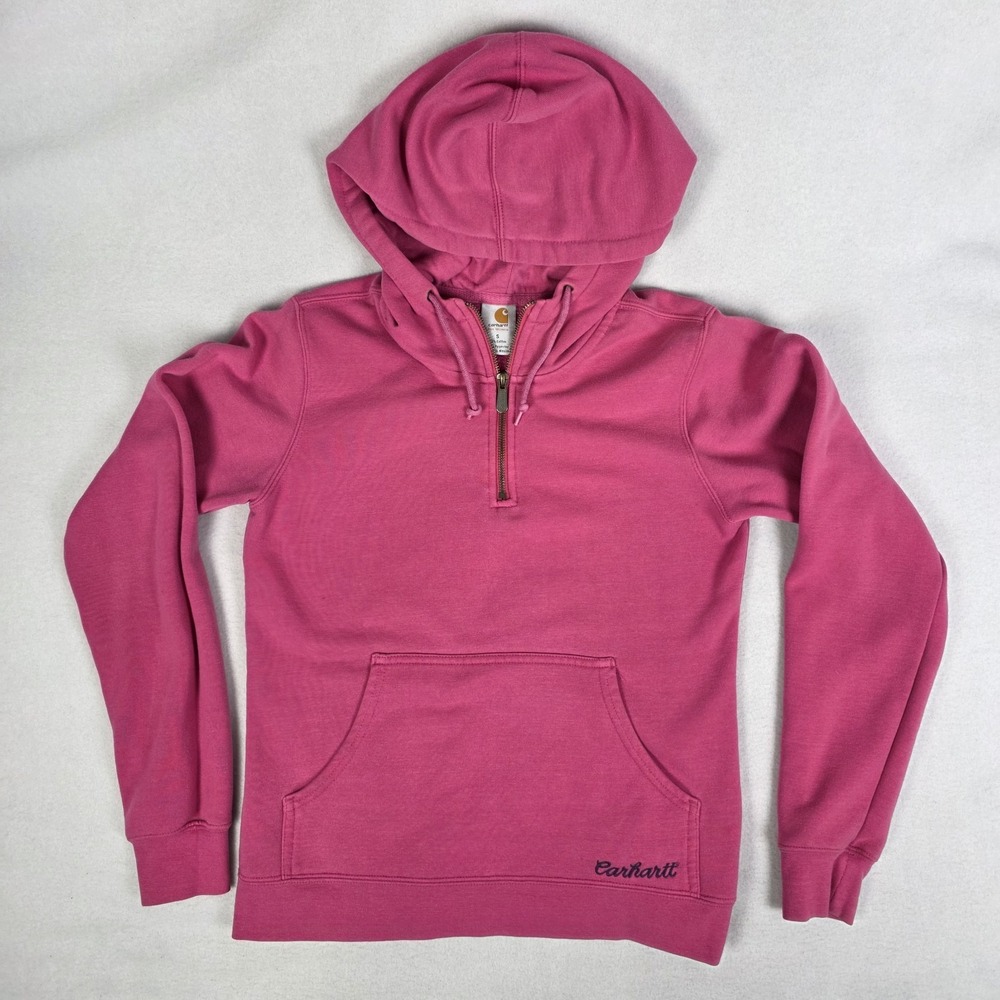Vintage Y2k Carhartt Hoodie Womens Small 1/4 Zip Pink Skater Grunge Workwear